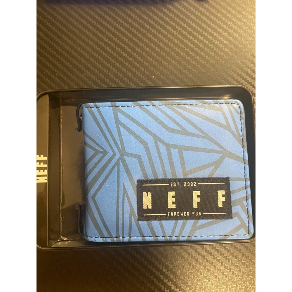 Mens NEFF CLASSIC LOGO Printed Pattern Bifold WALLET Black and Blue